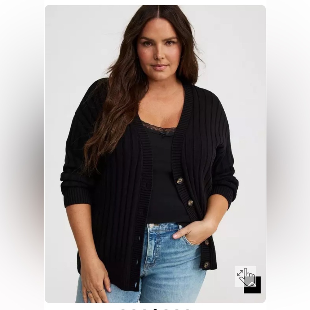 Torrid Black Ribbed Button-Up Cardigan